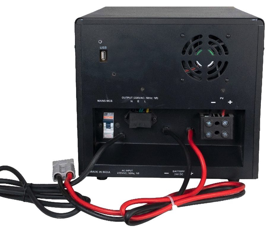 Solar PCU wiring diagram with panels, battery, grid and load